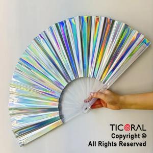 ABANICO TORNASOLADO IRIDISCENTE PLATA 27 CM x 1